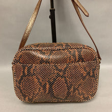 Load image into Gallery viewer, Gili Brown Snake Embossed Gold Trim Leather Crossbody Purse (6x9x3&quot;)
