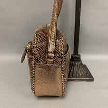 Load image into Gallery viewer, Gili Brown Snake Embossed Gold Trim Leather Crossbody Purse (6x9x3&quot;)
