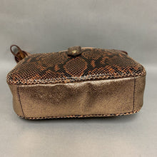 Load image into Gallery viewer, Gili Brown Snake Embossed Gold Trim Leather Crossbody Purse (6x9x3&quot;)
