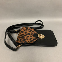 Load image into Gallery viewer, Save the Girls Black Faux Leather Leopard Trim Phone Crossbody Purse (7x5&quot;)
