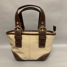 Load image into Gallery viewer, Tan Nylon Brown Faux Leather Trim Handbag Purse (8x12x3&quot;)
