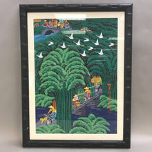 Load image into Gallery viewer, Framed Chinese Bamboo Village Folk Art Print (25x19)
