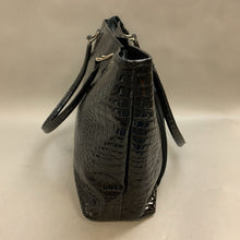 Load image into Gallery viewer, Kathy Van Zeeland Black Patent Croc Weekender Tote Purse (13x19x5&quot;)
