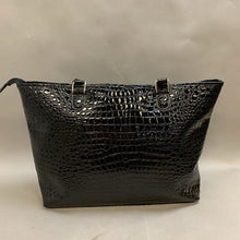 Load image into Gallery viewer, Kathy Van Zeeland Black Patent Croc Weekender Tote Purse (13x19x5&quot;)
