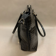 Load image into Gallery viewer, Kathy Van Zeeland Black Patent Croc Weekender Tote Purse (13x19x5&quot;)
