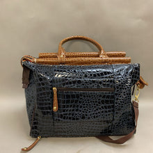 Load image into Gallery viewer, Samantha Brown Navy &amp; Brown Patent Croc Weekender Bag Purse (13x18x8&quot;)
