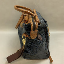 Load image into Gallery viewer, Samantha Brown Navy &amp; Brown Patent Croc Weekender Bag Purse (13x18x8&quot;)
