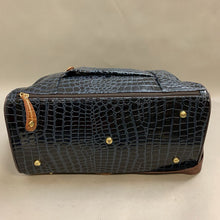 Load image into Gallery viewer, Samantha Brown Navy &amp; Brown Patent Croc Weekender Bag Purse (13x18x8&quot;)
