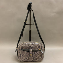 Load image into Gallery viewer, Gili Gray Snake Embossed Silver/Black Trim Leather Crossbody Purse (6x9x3&quot;)
