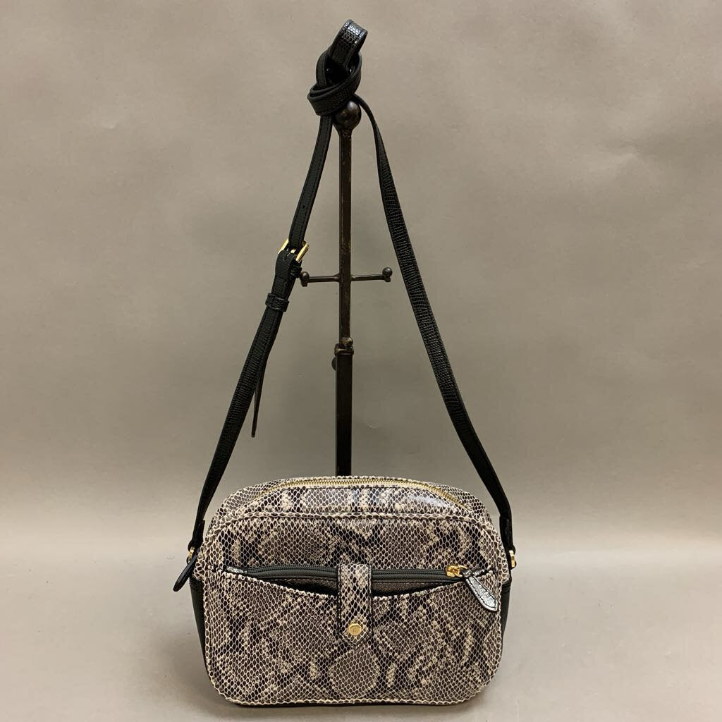 Gili Gray Snake Embossed Silver/Black Trim Leather Crossbody Purse (6x9x3