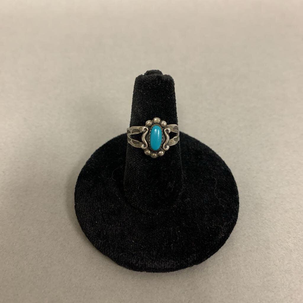 Sterling Turquoise Stamped Detail Ring sz 4