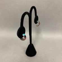 Load image into Gallery viewer, Zuni Sterling Turquoise Onyx Coral Shell Inlay Hoop Earrings (0.5&quot;)
