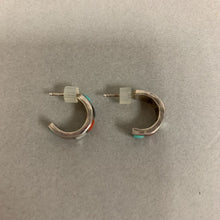 Load image into Gallery viewer, Zuni Sterling Turquoise Onyx Coral Shell Inlay Hoop Earrings (0.5&quot;)
