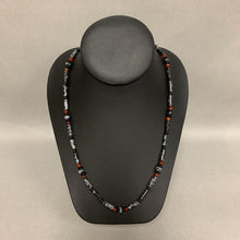 Load image into Gallery viewer, Snowflake Obsidian Carnelian Bead Sterling Clasp Necklace (20&quot;)
