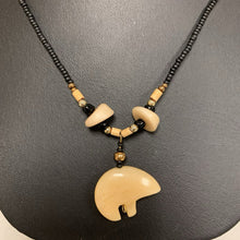 Load image into Gallery viewer, Carved Bone Bear Pendant Beaded Necklace (22&quot;)
