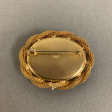 Load image into Gallery viewer, Vintage Hobe Signed Faux Carved Jade Goldtone Brooch Pin (2&quot;)
