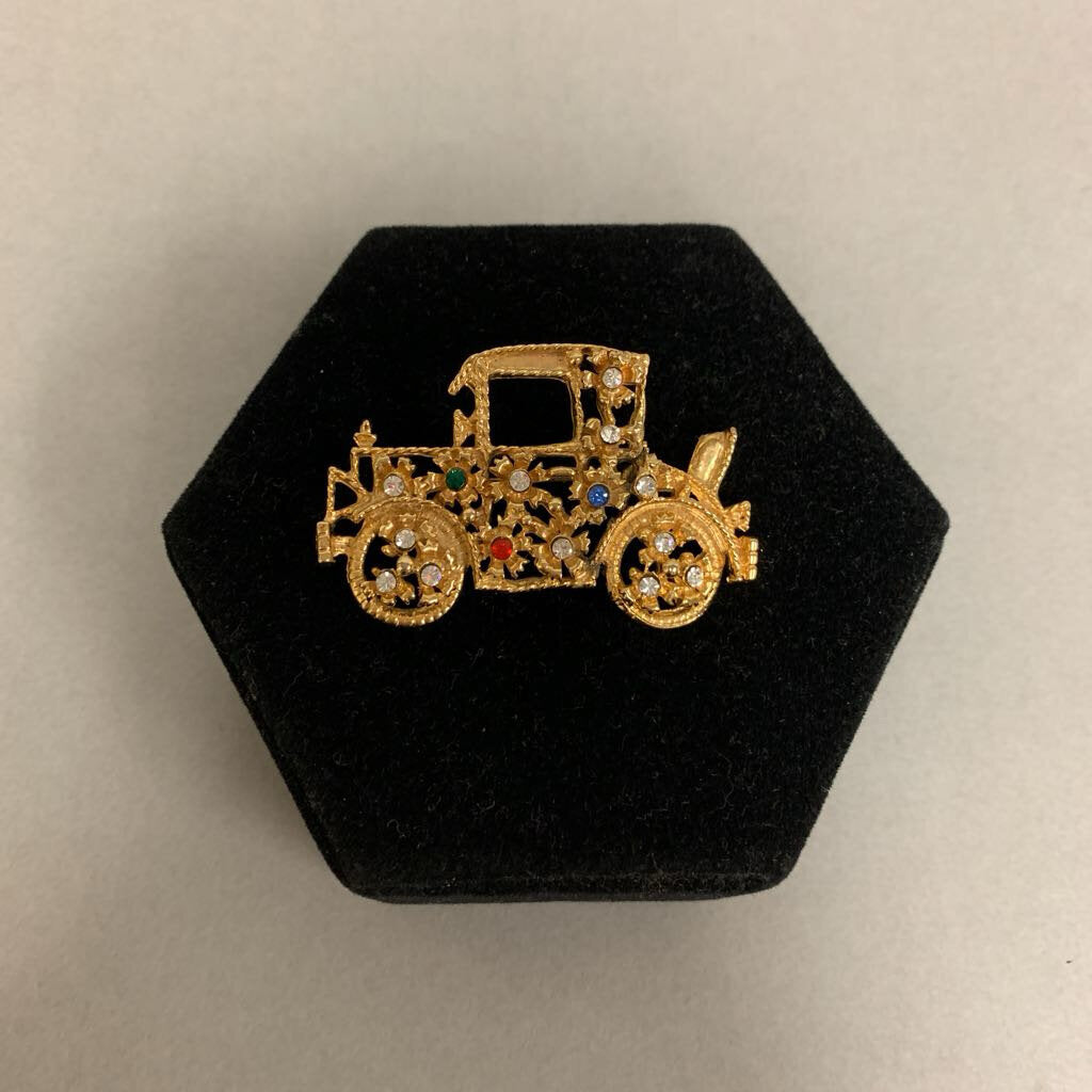 Vintage Rhinestone Model T Ford Brooch Pin (2