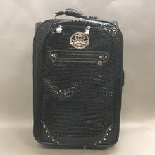 Load image into Gallery viewer, Kathy Van Zeeland Black Patent Leather Croc Pattern Roll Luggage Suitcase (21&quot; x 10&quot; x 15&quot;)
