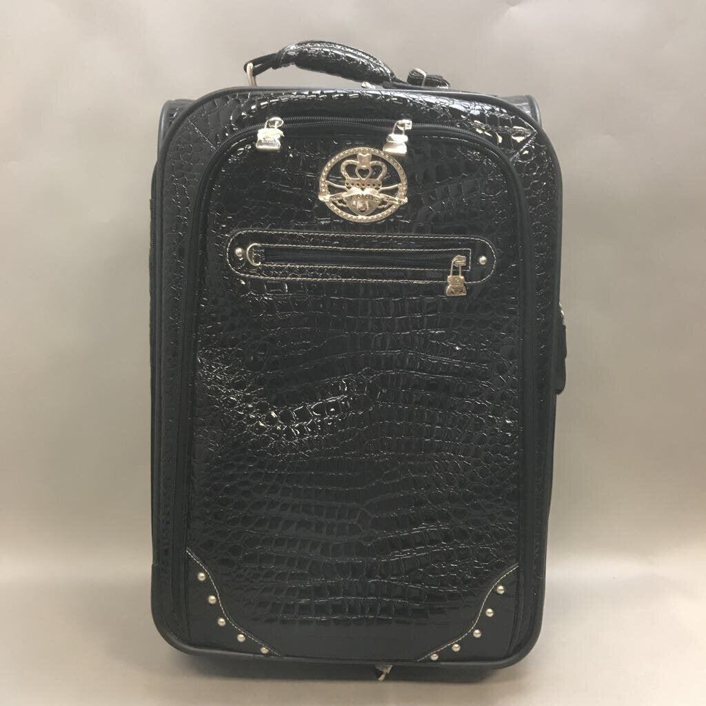 Kathy Van Zeeland Black Patent Leather Croc Pattern Roll Luggage Suitcase (21