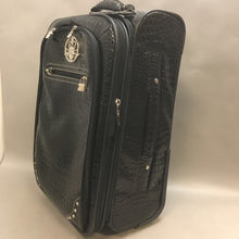 Load image into Gallery viewer, Kathy Van Zeeland Black Patent Leather Croc Pattern Roll Luggage Suitcase (21&quot; x 10&quot; x 15&quot;)
