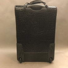 Load image into Gallery viewer, Kathy Van Zeeland Black Patent Leather Croc Pattern Roll Luggage Suitcase (21&quot; x 10&quot; x 15&quot;)
