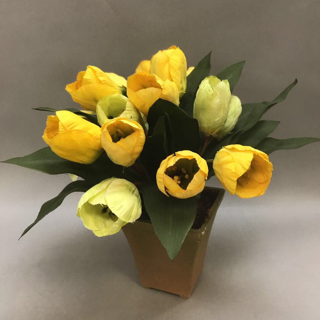 Golden Yellow Potted Silk Tulip Flowers 3 Avail. (11