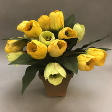 Load image into Gallery viewer, Golden Yellow Potted Silk Tulip Flowers 3 Avail. (11&quot;)
