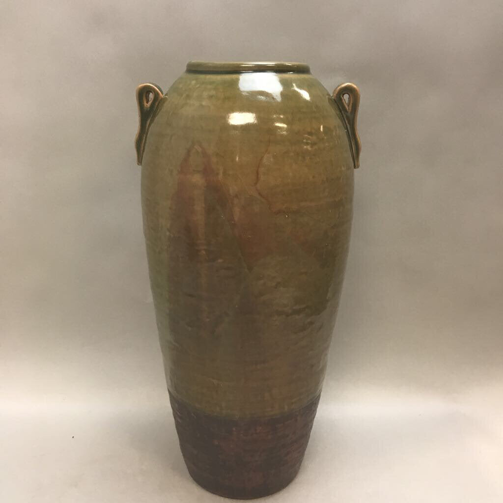 Glazed Pottery Green Brown Urn Vase (18