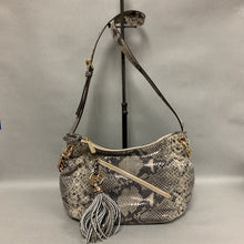 Load image into Gallery viewer, Michael Kors Grey/Black Python Embossed Leather Shoulder/Crossbody Purse (8x14x5&quot;)
