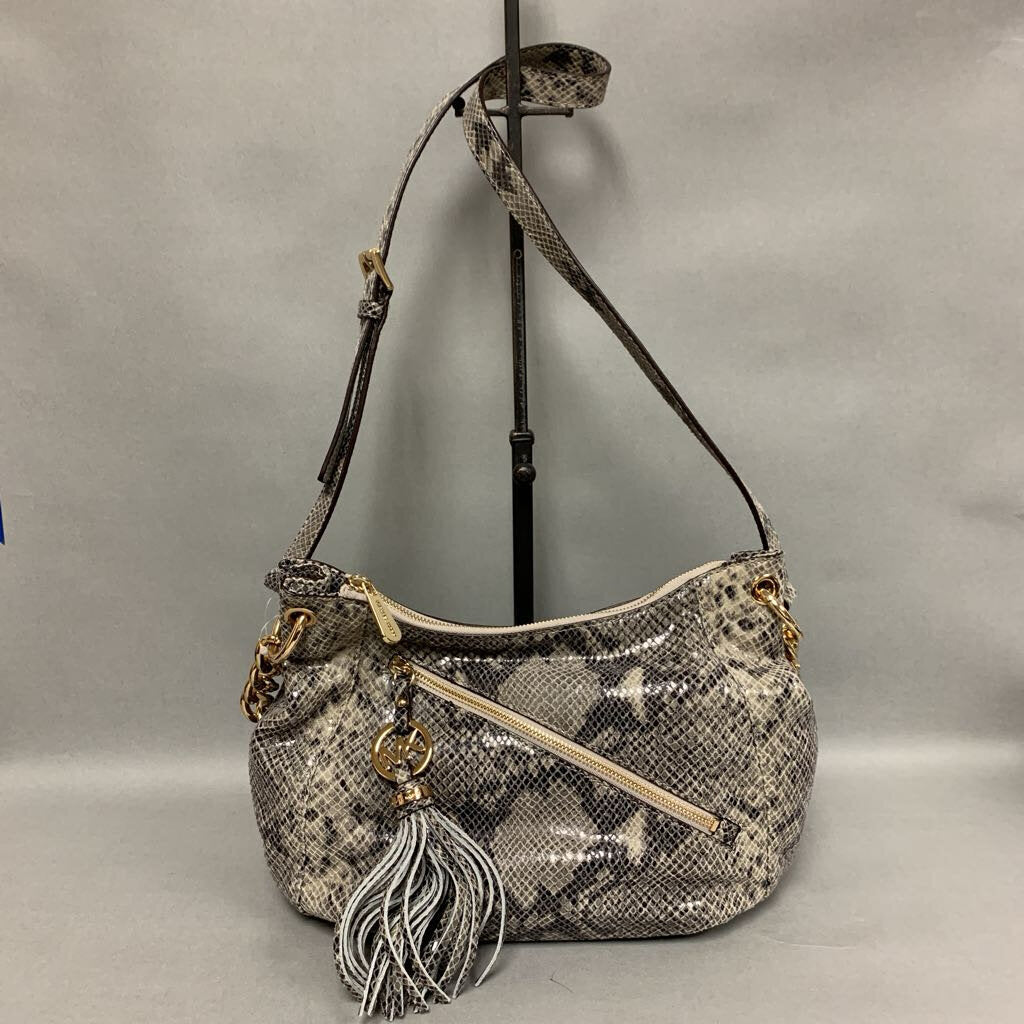 Michael Kors Grey/Black Python Embossed Leather Shoulder/Crossbody Purse (8x14x5