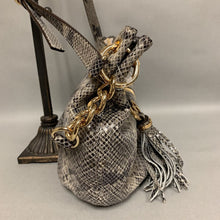 Load image into Gallery viewer, Michael Kors Grey/Black Python Embossed Leather Shoulder/Crossbody Purse (8x14x5&quot;)
