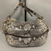 Load image into Gallery viewer, Michael Kors Grey/Black Python Embossed Leather Shoulder/Crossbody Purse (8x14x5&quot;)
