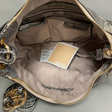 Load image into Gallery viewer, Michael Kors Grey/Black Python Embossed Leather Shoulder/Crossbody Purse (8x14x5&quot;)
