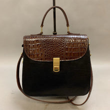 Load image into Gallery viewer, Vintage Brahmin Black/Brown Croc Embossed Leather Crossbody Purse NWT (9x9.5x5&quot;)
