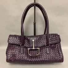 Load image into Gallery viewer, Scuola Del Cuoio Purple Woven Leather Buckle Shoulder Bag Purse (8x13x5&quot;)
