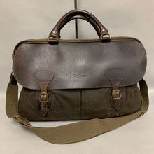 Load image into Gallery viewer, Barbour Olive Oiled Canvas Brown Leather Trim Messenger Bag (12x17x4&quot;)
