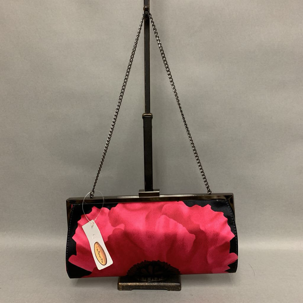 Talbots Black/Pink Floral Silk Clutch Purse NWT (5.5x10