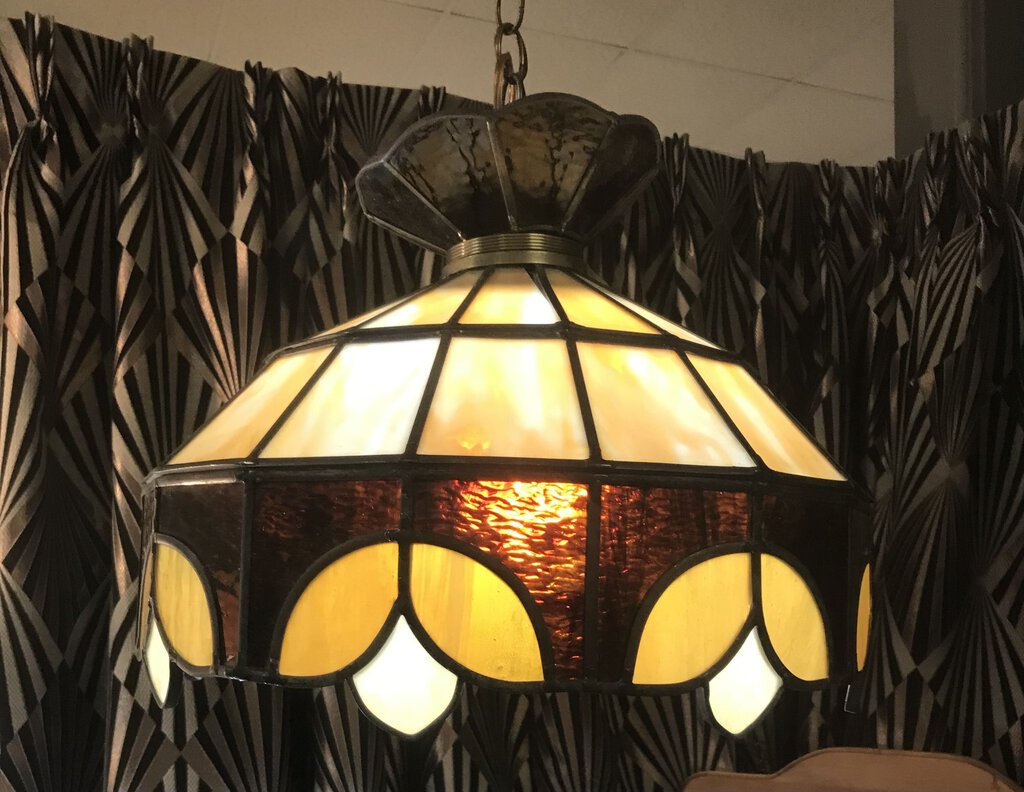 Gold & Amber Tiffany Style Glass Hanging Lamp (15