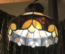 Load image into Gallery viewer, Gold &amp; Amber Tiffany Style Glass Hanging Lamp (15&quot;)
