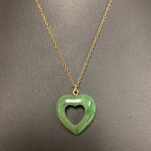 Load image into Gallery viewer, Jade Open Heart Pendant on 16&quot; Gold Filled Chain
