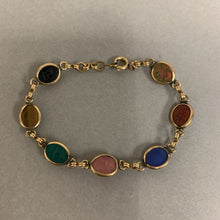 Load image into Gallery viewer, Vintage Gold Filled Carved Gemstone Scarab Bracelet (7.5&quot;)
