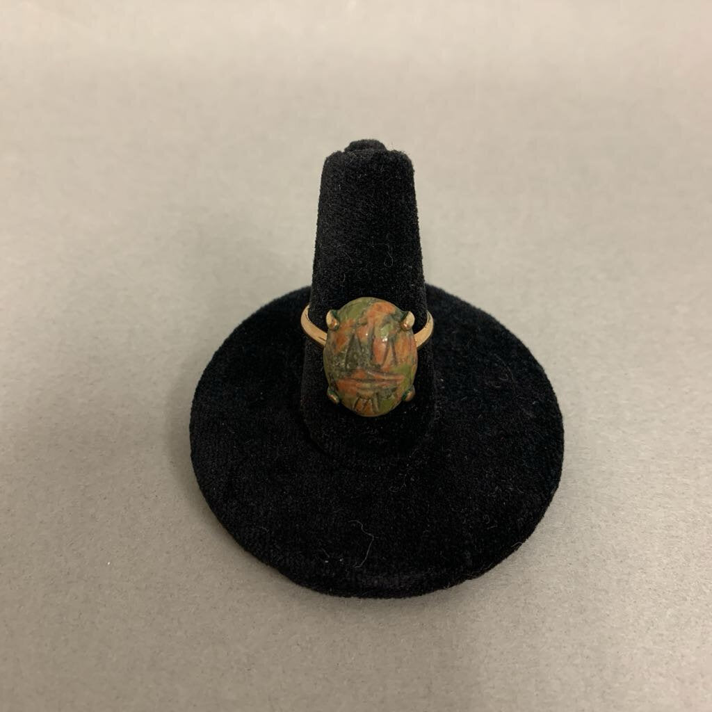 Vintage Gold Filled Carved Unakite Scarab Ring (Adjustable)