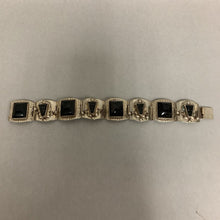 Load image into Gallery viewer, Vintage Taxco Sterling Silver Carved Onyx Link Bracelet (7&quot;)
