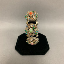 Load image into Gallery viewer, Vintage Goldtone Enamel Crystal Domed Link Statement Bracelet (7.25&quot;)
