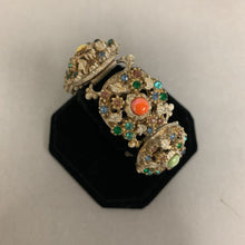 Load image into Gallery viewer, Vintage Goldtone Enamel Crystal Domed Link Statement Bracelet (7.25&quot;)
