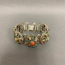 Load image into Gallery viewer, Vintage Goldtone Enamel Crystal Domed Link Statement Bracelet (7.25&quot;)
