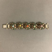 Load image into Gallery viewer, Vintage Goldtone Enamel Crystal Domed Link Statement Bracelet (7.25&quot;)
