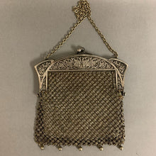 Load image into Gallery viewer, Antique German Silver Mesh Ornate Kisslock Evening Bag As-Is (6x6&quot;)
