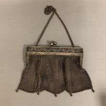 Load image into Gallery viewer, Antique German Silver Chainmail Mesh Ornate Kisslock Evening Bag (6x7&quot;)
