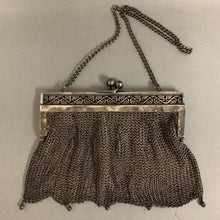 Load image into Gallery viewer, Antique German Silver Chainmail Mesh Ornate Kisslock Evening Bag (6x7&quot;)
